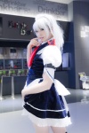 apron blouse cosplay hairband izayoi_sakuya maid maid_uniform mari_(ii) miniskirt silver_hair skirt thighhighs touhou twin_braids vest zettai_ryouiki rating:Safe score:2 user:nil!