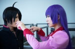 araragi_koyomi asaka_kei bakemonogatari blazer blouse cosplay kanata purple_hair school_uniform senjougahara_hitagi stapler rating:Safe score:0 user:nil!