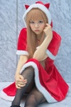 black_legwear blonde_hair dress hood ichinomiya_kanna pantyhose santa_costume shawl rating:Safe score:2 user:pixymisa