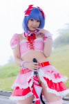 blouse blue_hair bonnet bow cosplay croptop half_skirt_open_front lenfried remilia_scarlet tail tail_plug thighhighs touhou umbrella wings rating:Questionable score:1 user:nil!