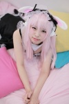 animal_ears bunny_ears collar cosplay dress headphones hiiragi_haruka nitro_super_sonic pink_hair ribbon_tie super_soniko thighhighs rating:Safe score:0 user:pixymisa