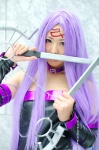 blindfold chains choker cosplay detached_sleeves dress fate/series fate/stay_night knives makiron purple_hair rider rating:Safe score:0 user:nil!