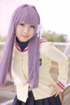 clannad cosplay fujibayashi_kyou hair_ribbons merino_moko pleated_skirt purple_hair sailor_uniform school_uniform skirt turtleneck rating:Safe score:0 user:nil!