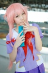 cellphone cosplay gasai_yuno kasane_(ii) mirai_nikki pink_hair pleated_skirt sailor_uniform school_uniform skirt twintails rating:Safe score:1 user:nil!