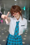 ahoge akizuki_ritsuko blouse chamaro cosplay glasses idolmaster pleated_skirt school_uniform skirt tie twin_braids rating:Safe score:0 user:nil!