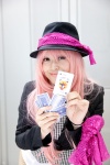 blouse cards chisaka_taki cosplay fishnet_pantyhose hat megurine_luka pantyhose pink_hair sheer_legwear suit vest vocaloid rating:Safe score:0 user:pixymisa