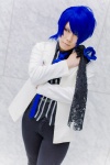 blazer blue_eyes blue_hair cosplay crossplay flower kaito keito_(ii) shirt tie trousers vocaloid rating:Safe score:0 user:pixymisa