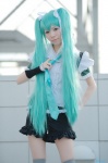 aqua_hair blouse cosplay hair_ribbons hatsune_miku hayase_ami like_a_rolling_star_(vocaloid) miniskirt skirt thighhighs tie twintails vocaloid zettai_ryouiki rating:Safe score:0 user:nil!