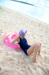 ayane_(doa) beach cosplay dead_or_alive headband inner_tube ocean one-piece_swimsuit purple_hair school_swimsuit swimsuit tachibana_minami rating:Safe score:0 user:nil!