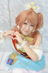 <3 aikatsu! cosplay dress nanami_mei oozora_akari orange_hair side_ponytail tiara white_legwear rating:Safe score:0 user:nil!