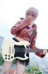 cosplay croptop guitar jacket kinoshita_natsume nagato_yuki pantyhose pleated_skirt silver_hair skirt suzumiya_haruhi_no_yuuutsu rating:Safe score:0 user:nil!