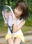 nishida_mai pleated_skirt polo ponytail skirt tennis_racket rating:Safe score:2 user:nil!