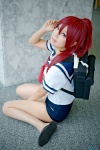 backpack cosplay i-168_(kantai_collection) kantai_collection neko ponytail red_hair sailor_uniform school_swimsuit school_uniform swimsuit rating:Safe score:1 user:nil!