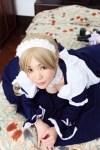 apron asazumi_yuumi bed blonde_hair choker cleavage cosplay dress hairband holly maid maid_uniform thighhighs wataridori_ni_yadorigi_wo rating:Safe score:2 user:nil!