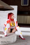 bikini_top cape chopsticks cleavage cosplay elbow_gloves gloves panties ponytail red_hair saku swimsuit tengen_toppa_gurren-lagann thighhighs yoko_ritona rating:Safe score:0 user:nil!