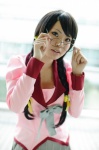 bakemonogatari blouse bowtie cosplay glasses hanekawa_tsubasa looking_over_glasses momo_(iii) pleated_skirt skirt twin_braids rating:Safe score:0 user:pixymisa