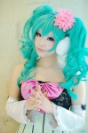 aki_(ii) aqua_hair colorful_x_melody_(vocaloid) cosplay detached_sleeves dress ear_muffs hatsune_miku twintails vocaloid rating:Safe score:5 user:nil!