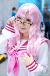 cosplay glasses looking_over_glasses lucky_star pink_hair sailor_uniform saku school_uniform takara_miyuki rating:Safe score:0 user:nil!