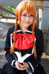 blazer book clala_(qma) cosplay glasses miniskirt orange_hair pleated_skirt quiz_magic_academy school_uniform serizawa_akira skirt twin_braids rating:Safe score:0 user:nil!
