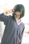 blouse cosplay glasses green_hair hina hori-san_to_miyamura-kun kouno_sakura school_uniform sweater rating:Safe score:0 user:nil!