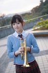blouse cornet hello_project_digital_books_55 instrument pleated_skirt ponytail school_uniform skirt suzuki_airi sweater trumpet rating:Safe score:1 user:nil!