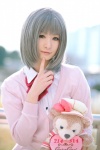 blouse cardigan cosplay makise_anji original school_uniform silver_hair stuffed_animal teddy_bear rating:Safe score:0 user:nil!