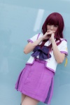 akizuki_maria asami_uki blouse blue_eyes bow cosplay from_the_new_world purple_hair school_uniform thighhighs rating:Safe score:0 user:pixymisa