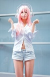 blouse cosplay headphones itsuki_akira nitro_super_sonic pink_hair shorts super_soniko rating:Safe score:1 user:pixymisa