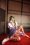 blouse bound cleavage cosplay detached_sleeves green_hair hanamura_misaki kochiya_sanae miko open_clothes rope skirt socks touhou touhou_kinbauchou rating:Safe score:0 user:nil!