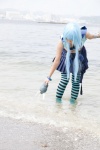 asakura_kana beach blue_hair cosplay croptop gundam msm-07_z'gok ocean pleated_skirt skirt striped tank_top thighhighs wet rating:Safe score:0 user:nil!