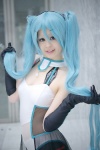 aqua_hair bekkouame cosplay dress elbow_gloves gloves hatsune_miku headset see-through shorts tagme_song twintails vocaloid rating:Safe score:0 user:nil!