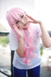 aka_(morimori) cosplay glasses gym_uniform lucky_star pink_hair sweats takara_miyuki tshirt rating:Safe score:0 user:nil!
