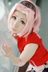 cosplay elbow_pads haruno_sakura_(naruto) headband mai miniskirt naruto pink_hair shorts skirt vest rating:Safe score:1 user:nil!