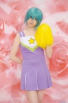 aoha_shou aqua_hair cheerleader_uniform cosplay dress iwasaki_minami lucky_star pom_poms rating:Safe score:0 user:nil!