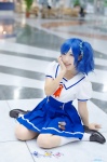 aikatsu! blue_hair cosplay kiriya_aoi kitazawa_natume kneesocks pantyhose pleated_skirt sailor_uniform school_uniform sheer_legwear side_ponytail skirt rating:Safe score:0 user:nil!