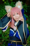 animal_ears caster cosplay detached_sleeves dress fate/extra fate/series fox_ears maropapi pink_hair rating:Safe score:0 user:nil!