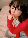 blouse cardigan glasses koyomi necklace skirt thighhighs zettai_ryouiki rating:Safe score:0 user:pixymisa