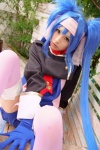 blue_hair buyara cosplay garter_belt gloves hair_ribbons headband jumper klan_klein macross macross_frontier military_uniform thighhighs twintails rating:Safe score:0 user:nil!