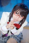 akemi_homura anji- blouse cosplay glasses hairband pantyhose pleated_skirt puella_magi_madoka_magica school_uniform sheer_legwear skirt twin_braids rating:Safe score:0 user:nil!