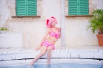 bikini_top cosplay hair_ribbons kaname_madoka mashiro_yuki miniskirt palm_tree pink_hair pool puella_magi_madoka_magica skirt swimsuit twintails wet rating:Safe score:0 user:nil!