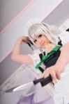 apron blouse cosplay hairband izayoi_sakuya jumper knives maid maid_uniform noa silver_hair touhou rating:Safe score:0 user:nil!