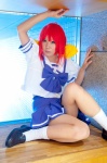 antenna_hair bows cosplay kagami_sumika muv-luv pleated_skirt red_hair school_uniform skirt socks yae_maiko rating:Safe score:1 user:pixymisa