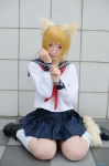 aka animal_ears blonde_hair cat_ears cosplay kneesocks loveless nakano_yamato pantyhose pleated_skirt sailor_uniform school_uniform skirt tail rating:Safe score:0 user:nil!