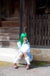 cosplay detached_sleeves green_hair kochiya_sanae lenfried miniskirt skirt socks touhou rating:Safe score:0 user:nil!