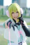 blouse cosplay elbow_gloves gloves green_hair gumi happy_synthesizer_(vocaloid) headset pleated_skirt skirt vest vocaloid yuta rating:Safe score:0 user:nil!