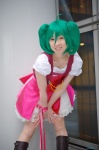 boots cosplay dress green_hair macross macross_frontier miki necklace ranka_lee red_eyes ribbons twintails vest rating:Safe score:0 user:pixymisa