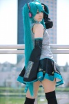 aqua_hair ayaki blouse cosplay detached_sleeves hatsune_miku headset pleated_skirt skirt thighhighs tie twintails vocaloid zettai_ryouiki rating:Safe score:4 user:nil!
