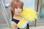 blonde_hair blouse cheerleader chuunibyou_demo_koi_ga_shitai! cosplay hair_clip nibutani_shinka orange_eyes pom_poms shimotsuki_sato side_ponytail rating:Safe score:0 user:pixymisa