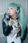 aqua_hair blouse cosplay gloves hatsune_miku headphones maitako microphone miniskirt project_diva skirt twintails vocaloid rating:Safe score:0 user:pixymisa