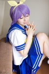 blouse bow cosplay hairbow hakuhi_kaede hiiragi_tsukasa lucky_star pleated_skirt purple_hair sailor_uniform school_uniform skirt socks rating:Safe score:0 user:pixymisa